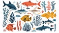 set of colorful fish in watercolor style so white background Royalty Free Stock Photo