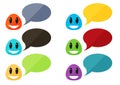 Set of 6 colorful flat monsters with speech bubbles Royalty Free Stock Photo