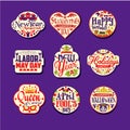 Set of colorful flat retro festive logo or label design. New Year, St Valentine s Day, happy birthday, Labor May day
