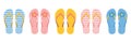 set of colorful flip flops summer collection swim wear with flower Royalty Free Stock Photo