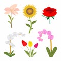 Set of colorful flowers icon style. Collection of nature flower spring and summer in garden. Included the icons as rose, tulip, Royalty Free Stock Photo