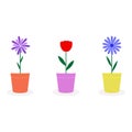 Set of colorful flowers in pots. Bright flat plants in flowerpots. Beautiful vector