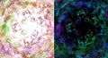 A set of colorful fractal backgrounds with randomly spaced squares and arched curves. Imitation of a sketch with a colored pens.