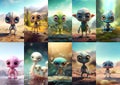 Set of colorful funny tiny alien characters Royalty Free Stock Photo