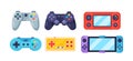 Set Of Colorful Gamepads, Gamer Consoles and Controllers for Videogame. Modern Gadgets in Different Colors, Joysticks