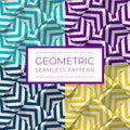 Set of colorful geometric seamless patterns. 3d cubes with strips. Illustration for wallpapers, textile, fabric Royalty Free Stock Photo