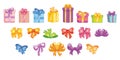 Set of colorful gift boxes and bows isolated vector Royalty Free Stock Photo