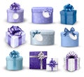 Set of colorful gift boxes with bows and ribbons.