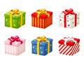 Set of colorful gift boxes with bows. Vector illustration. Royalty Free Stock Photo