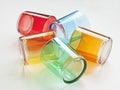 Set of colorful glasses on white background