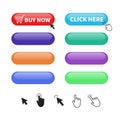 Set of colorful glossy button. Click Here Button. Blank button for website and mobile apps. Mouse click cursor. Vector Royalty Free Stock Photo