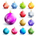 Set of colorful glowing christmas balls