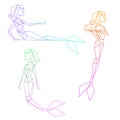 Set of colorful gradient polygon linear mermaids