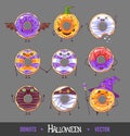 Set of colorful halloween kawaii funny donuts. Sweet fast food