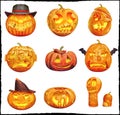 Set of colorful halloween pumpkins