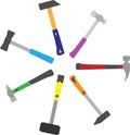Set of colorful hammers