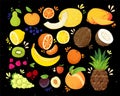 Set of colorful hand draw fruits tropical sweet fruits, and citrus fruit illustration. Apple, pear, orange, banana Royalty Free Stock Photo