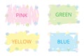 Set of colorful hand drawing pink border, doodle kids blue frame with simple yellow brush stroke.