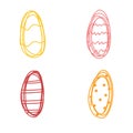 Set of colorful hand drawn Easter eggs with ornament in childish cartoon style. Vector doodle illustration Royalty Free Stock Photo