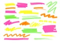 Colorful hand drawn marker highlighter stripe, line, stroke, wavy scribble vector illustration set Royalty Free Stock Photo