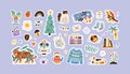 Set of colorful hand drawn stickers vector flat illustration. Collection of different decoration for weekly or daily