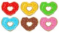 Set of colorful heart-shaped donuts. Vector illustration Royalty Free Stock Photo