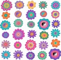 Set of colorful hippie flowers