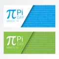 Set of colorful horizontal banners for Pi Day. Pi number, Pi sign, mathematical constant, irrational number Royalty Free Stock Photo