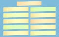 Set of colorful horizontal sticky notes paper for text stuck on blue background