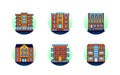 Set of colorful house buildings icons . Apartment illustration in flat style