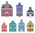 Set of colorful houses in the Dutch style cartoon vector