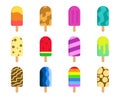 set of colorful ice cream of Popsicle stick icon, flat design Royalty Free Stock Photo