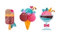 Set of Colorful Ice Creams, Sweet Desserts with Different Fillings and Flavors Cartoon Vector Illustration Royalty Free Stock Photo