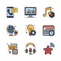 Set of Colorful Icon Illustrations Royalty Free Stock Photo