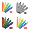 A set of colorful icons for childrens toys, colored pencils, coloring book drawing, childrens book illustration, flat vector Royalty Free Stock Photo