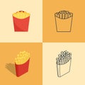 Set of colorful icons of French fries