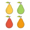 Set of colorful icons of green, yellow and red pears Royalty Free Stock Photo