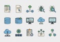 A set of 16 colorful icons on a light gray background, representing various technology and programmi Royalty Free Stock Photo