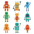 Set of colorful icons of various robots