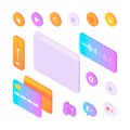 Set of colorful isometric user interface elements.
