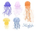 Set of colorful jellyfishes. Marine dwellers Royalty Free Stock Photo