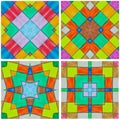 set of colorful kaleidoscope art tile made from color pencil painting on white background Royalty Free Stock Photo