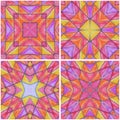 set of colorful kaleidoscope art tile made from color pencil painting Royalty Free Stock Photo