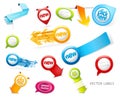 Set of colorful labels, badges, speech bubbles, pointing arrows