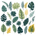 Vector set of flat illustrations of plants, trees, leaves, branches, bushes. Flat cartoon vector illustration. Autumn leaves set. Royalty Free Stock Photo