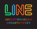 Set of colorful letters. Font from color line. Art alphabet. Simple maze typeset. Vector type on black background.