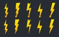 Set of colorful lightning bolts. High voltage icon. Thunderbolt, lighting strike, flash symbol