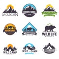 Set of colorful logo for adventure or outdoors vector Royalty Free Stock Photo