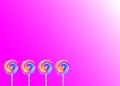 Set of colorful lollipops background, swirl lollipop. Colored sugar candies with white space for text, vector illustration isolate Royalty Free Stock Photo