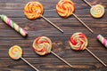 Set of colorful lollipops on colored background. Summer concept. Party Happy Birthday or Minimalist Concept